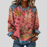 Orabelle | Felpa Floreale con Bordo in Denim