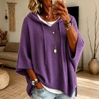 Elodie | Maglione Poncho Viola con Cappuccio