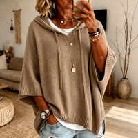 Manon | Maglione Poncho Tortora con Cappuccio