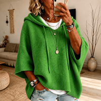 Margaux | Maglione Poncho Verde con Cappuccio
