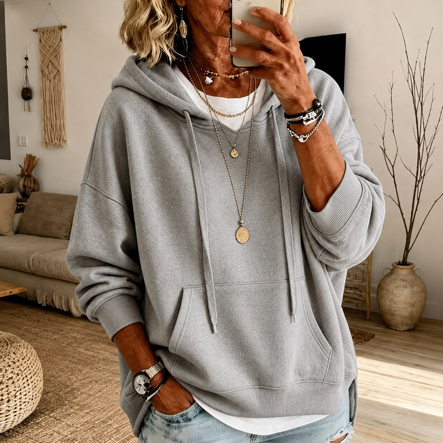 Elaijah | Felpa Oversize Grigio Chiaro con Cappuccio