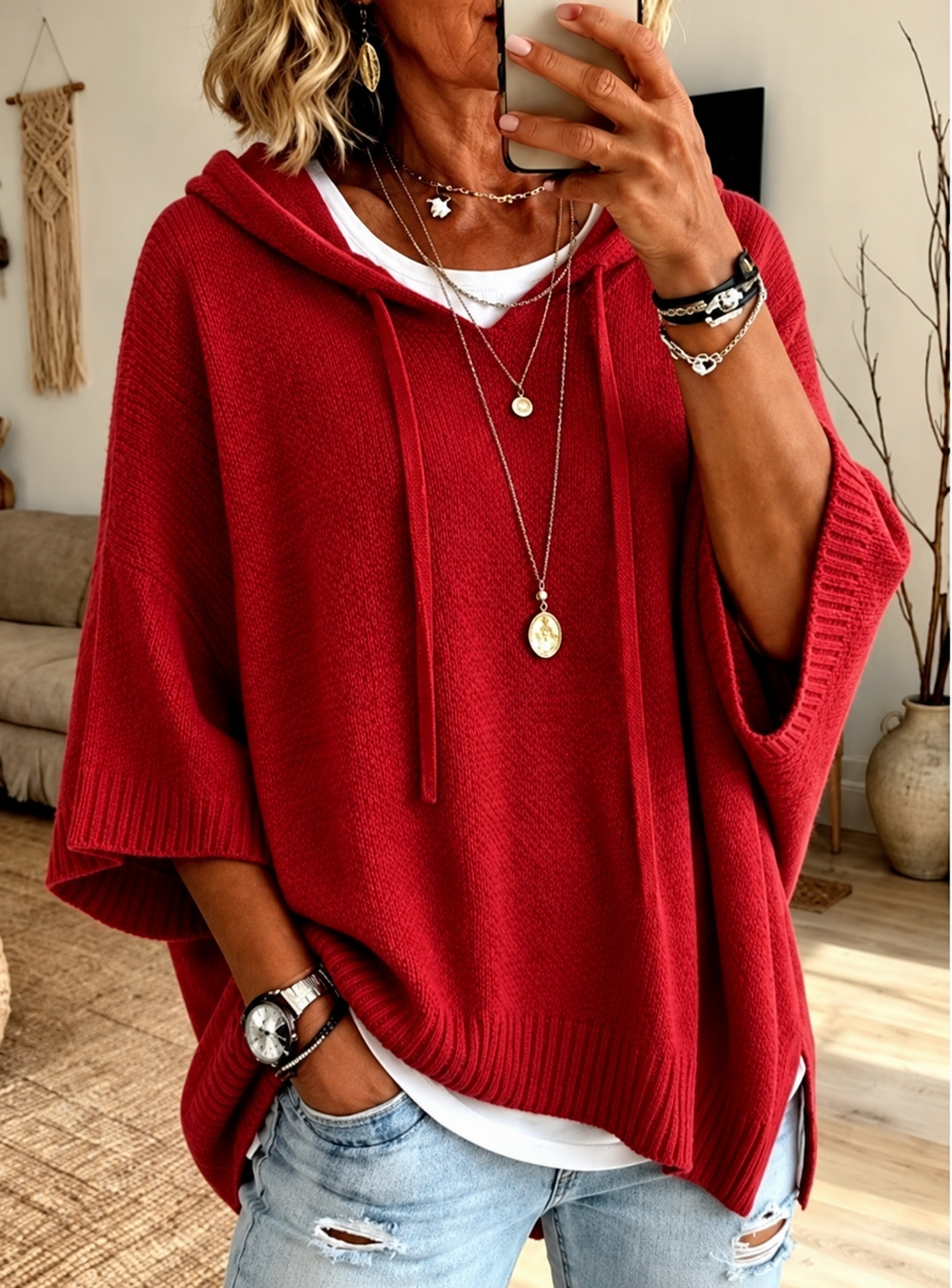Oceane | Maglione Poncho Terracotta con Cappuccio