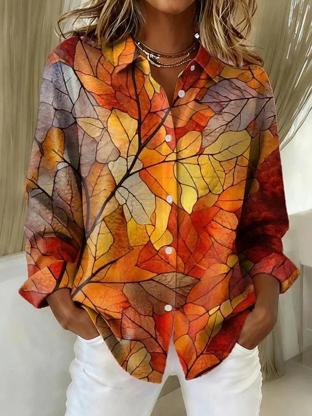 Melrose™ | Blusa con Bottoni in Stampa Botanica Vintage
