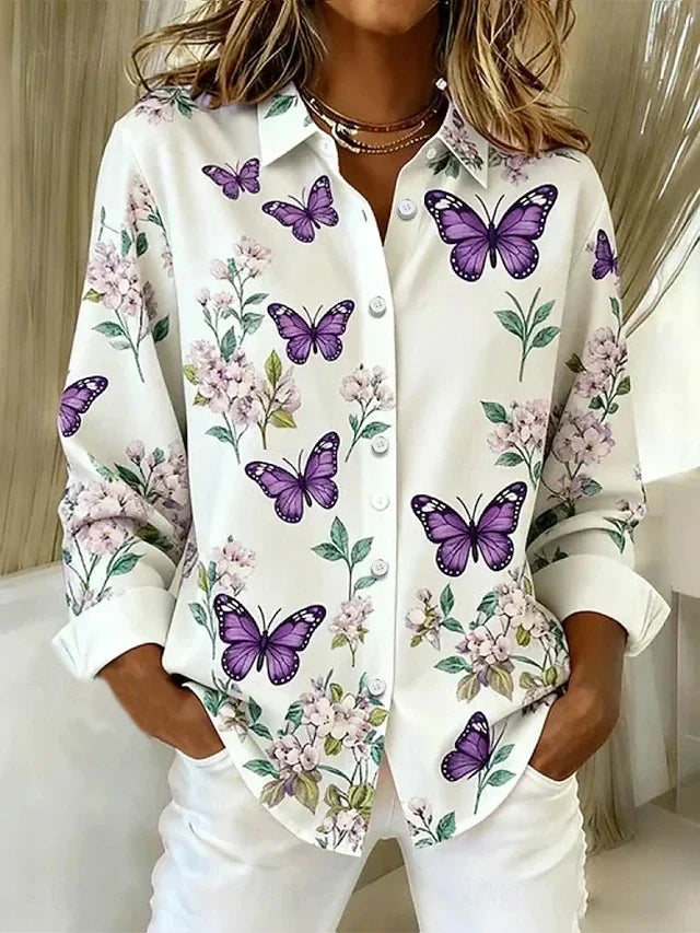 Dahlia™ | Blusa a Bottone con Stampa di Farfalle Fantasiosa