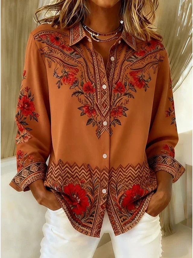 Dawnflora™ | Blusa Artistica a Manica Lunga con Fantasia Floreale